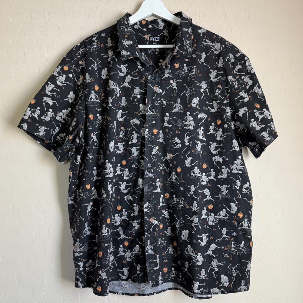 Dapper Day Disney Mens Skeleton Novelty Print Halloween Collared Button Down 4XL